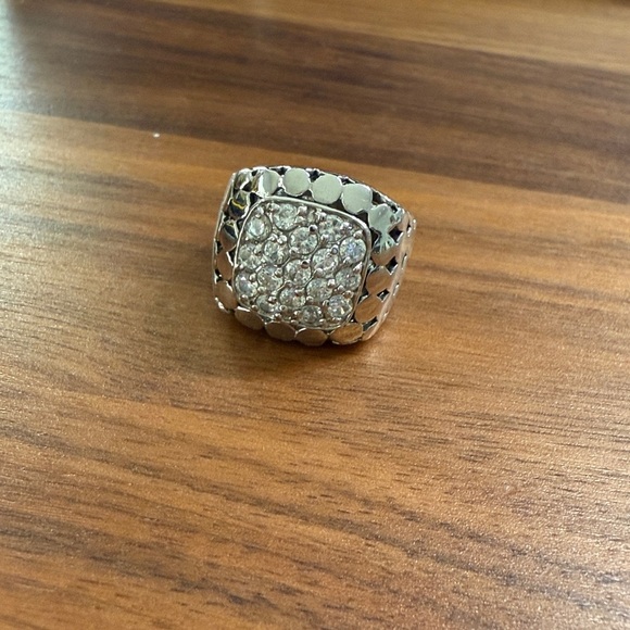 925 Sterling Silver Vintage Cubic Zirconia Dotted Square Ring Size 7 - Picture 2 of 10